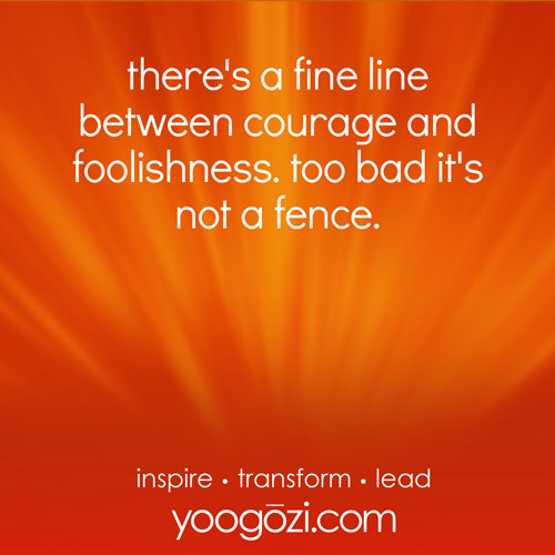 there's a fine line between courage and foolishness. too bad it's not a fence.
